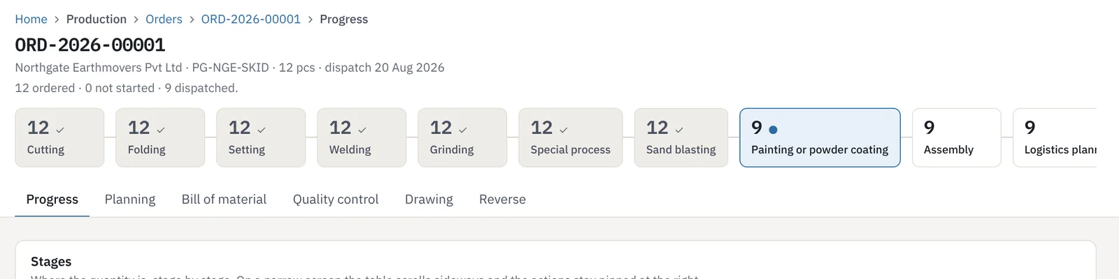 Order progress: Dispatch