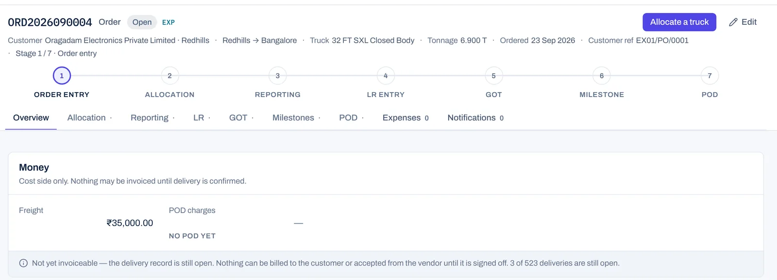 Order page: Stage 1 · Order entry