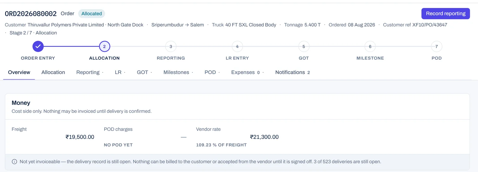 Order page: Stage 2 · Allocation