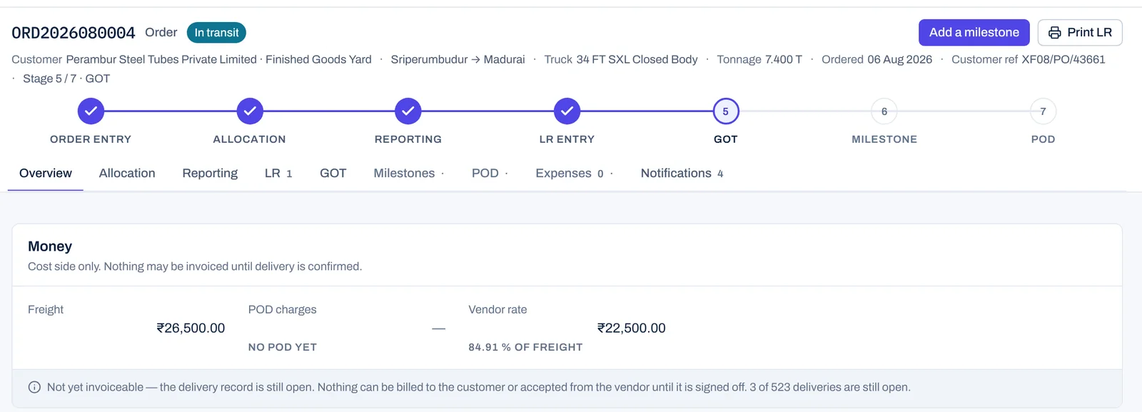 Order page: Stage 5 · Gate-out