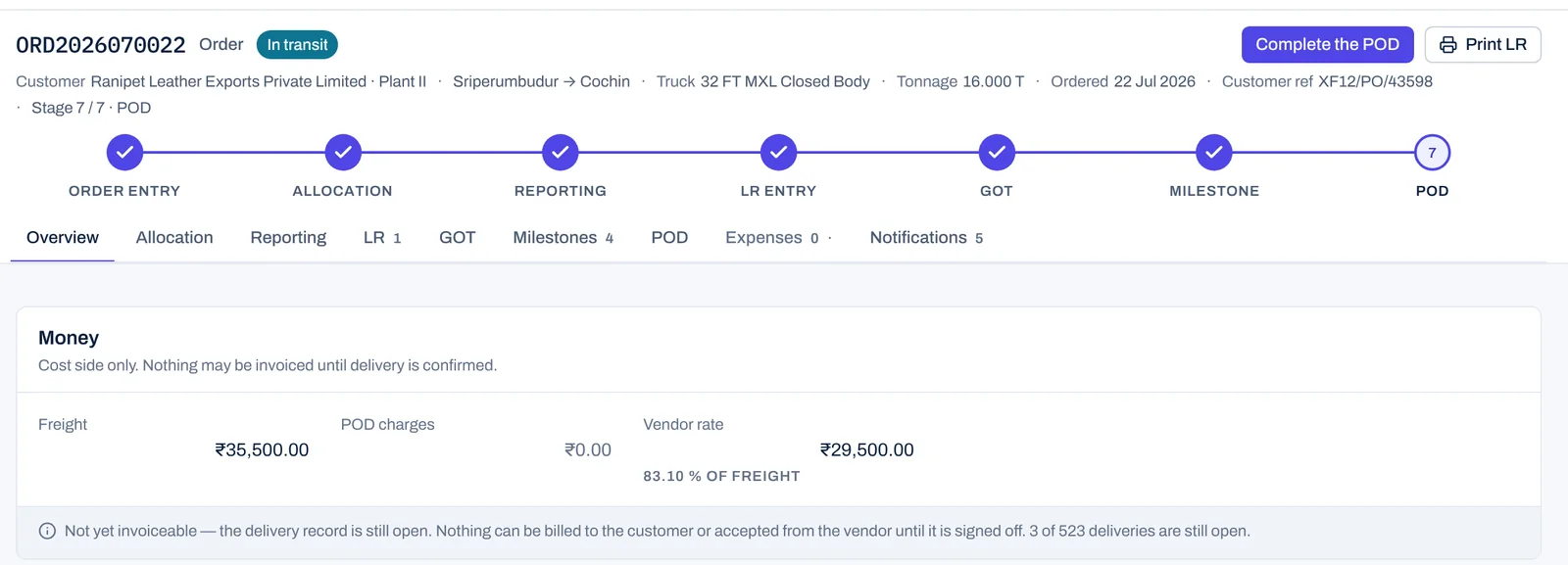 Order page: Stage 7 · POD